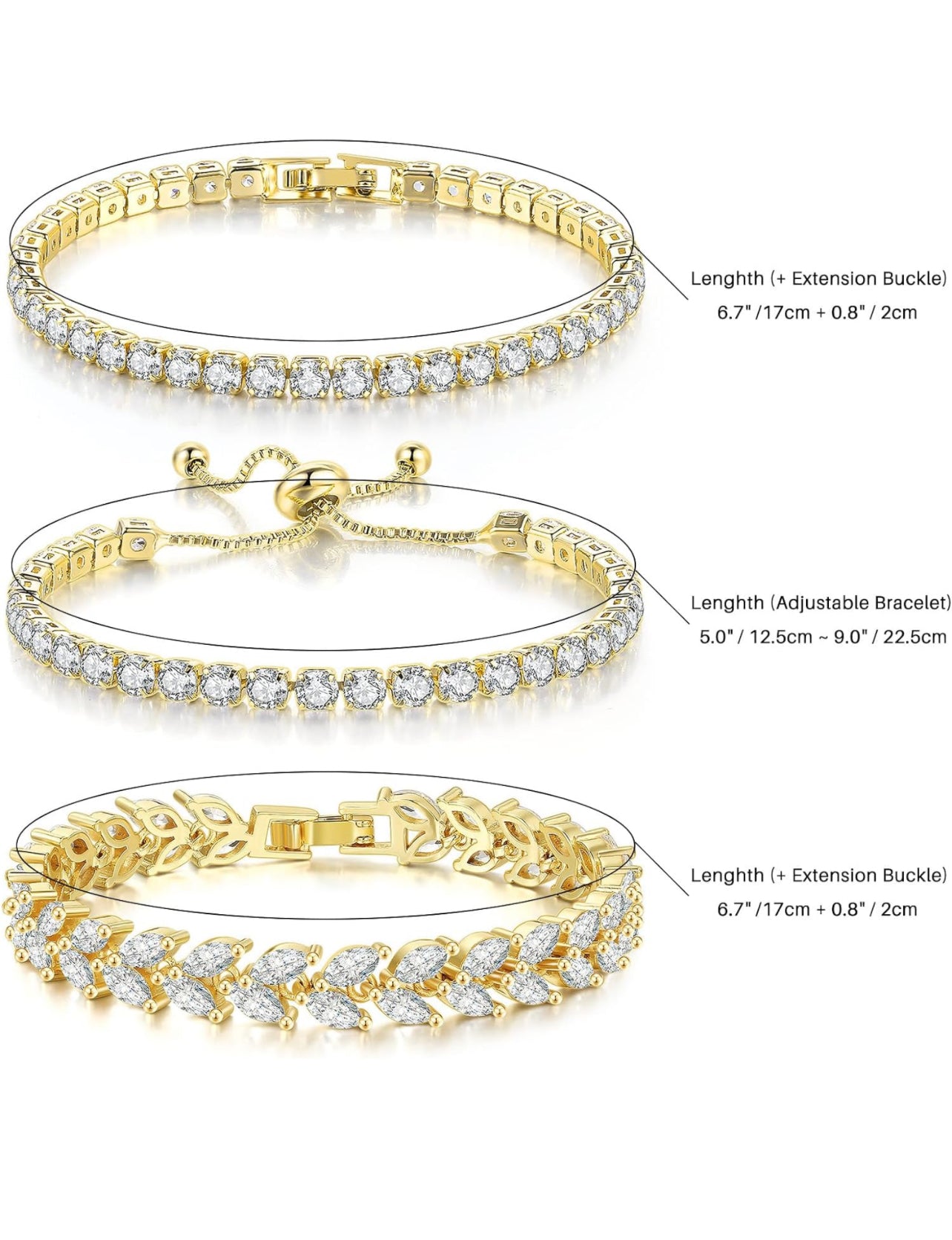 3 Pcs Tennis Bracelet Set- Gold - KappGodz Apparel
