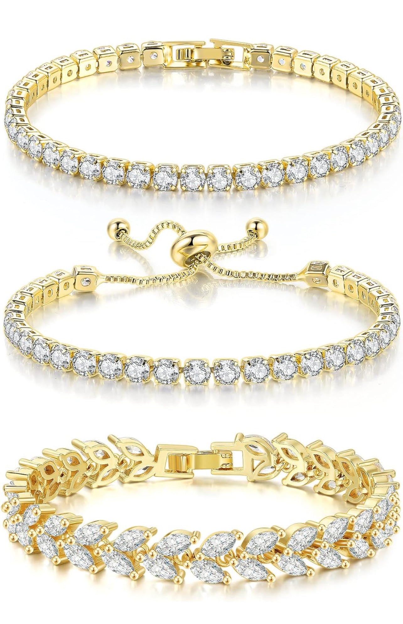 3 Pcs Tennis Bracelet Set- Gold - KappGodz Apparel