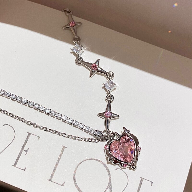 Pink Heart Crystal Necklace - KappGodz Apparel