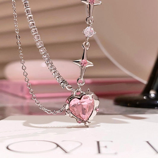 Pink Heart Crystal Necklace - KappGodz Apparel
